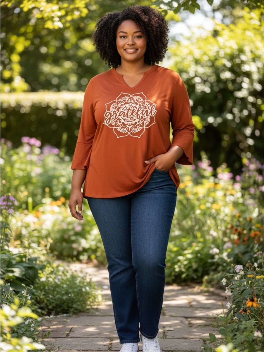Grateful Rust V-Neck Tunic Top – Size M